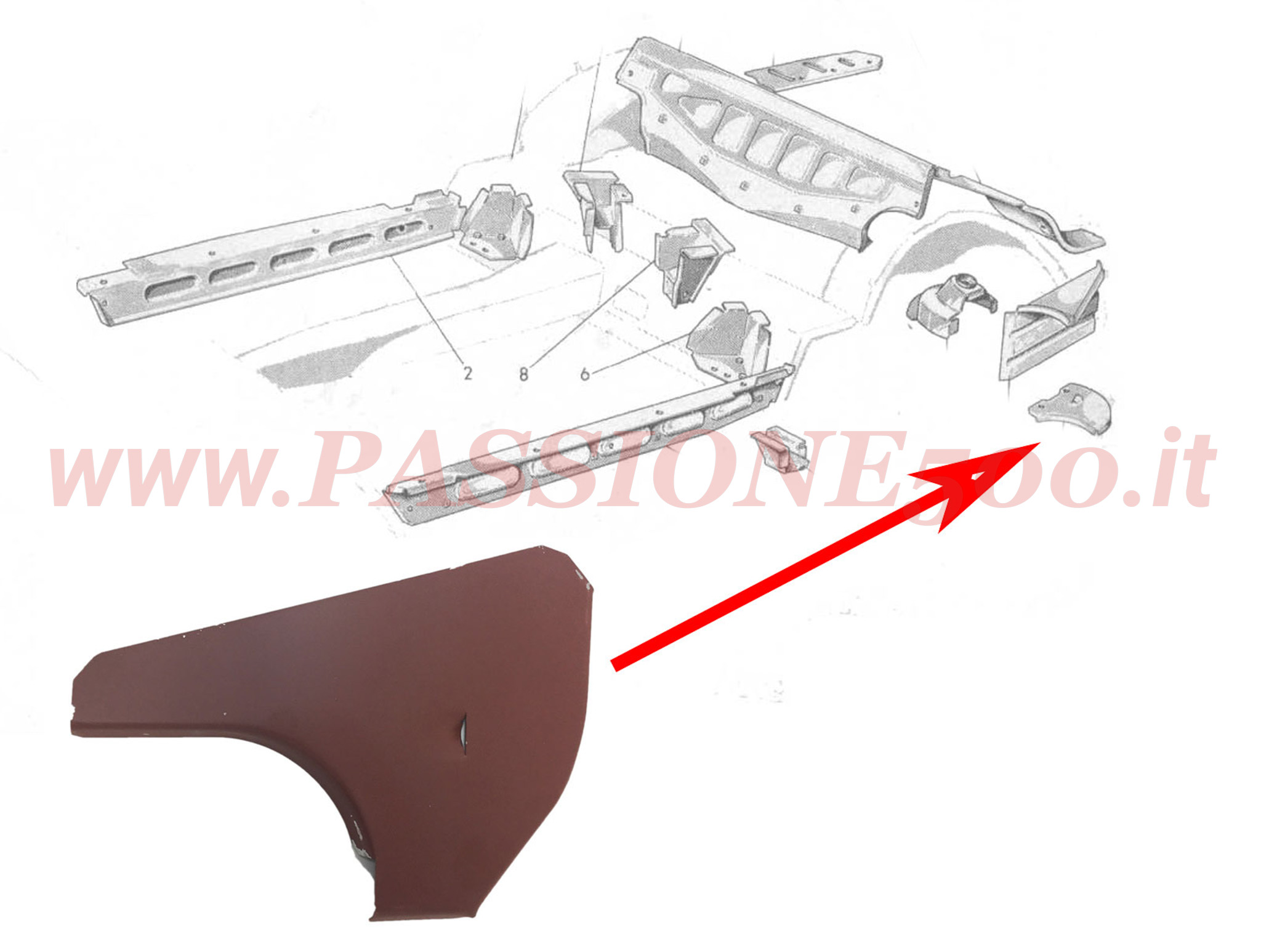 lamiera collegamento destra Fiat 500