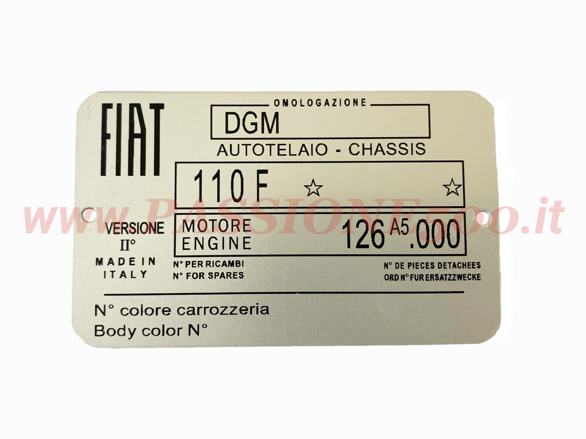 targhetta telaio fiat 500 R