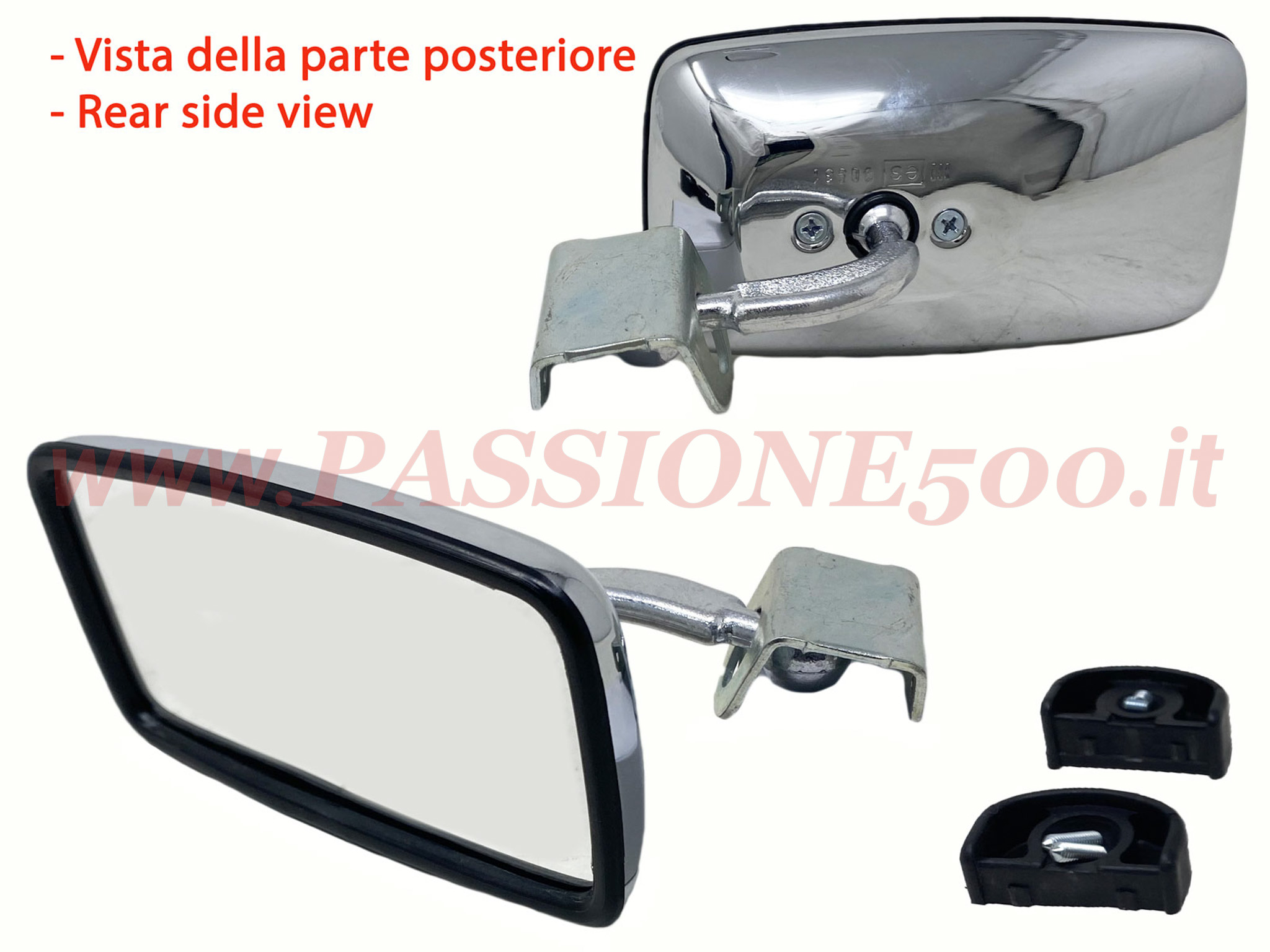 specchio morsetto metallo cromato Fiat 500
