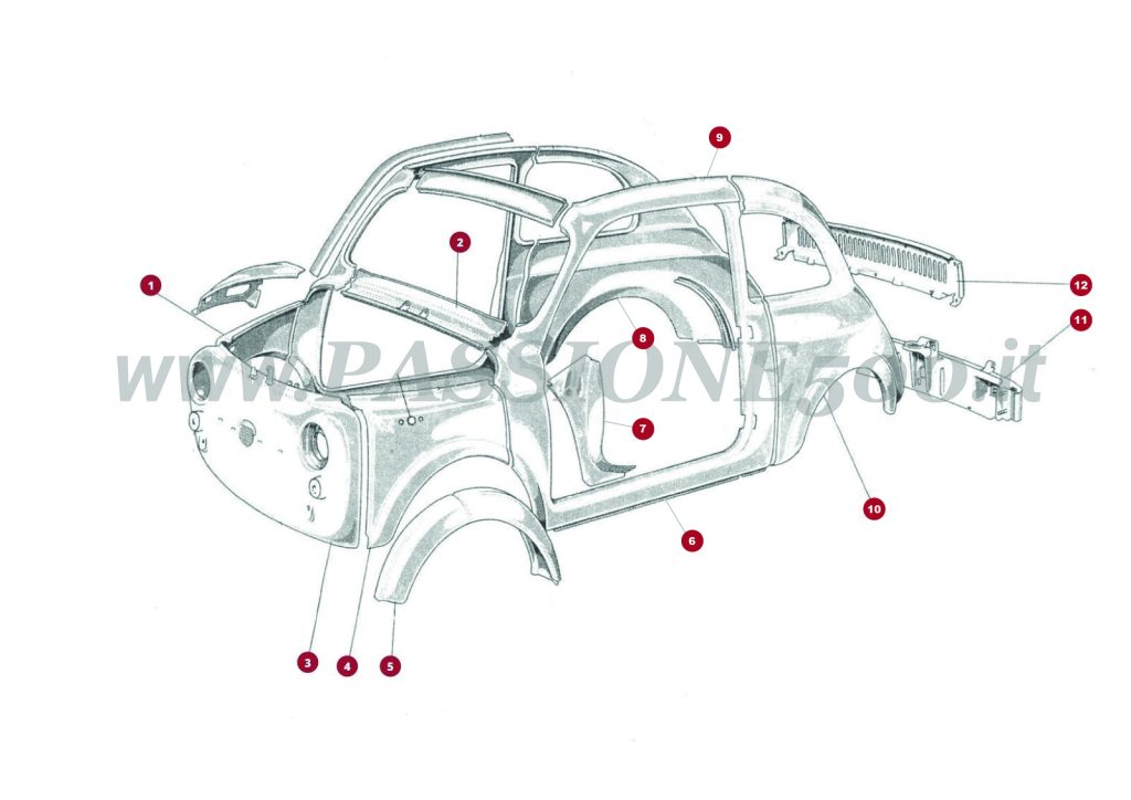 VUE EN ÈCLATÈ 5C – Pièces externes de carrosserie FIAT 500N Economica trasformabile