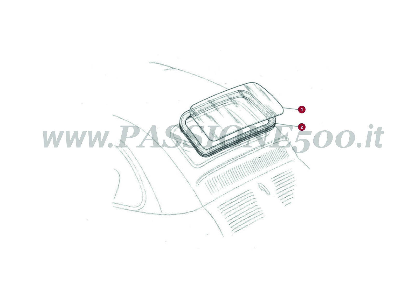 DESSIN 10C – Vitre lunette arrière et particulier FIAT 500 N