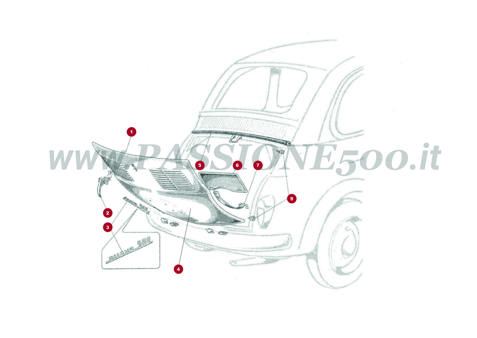 DISEGNO 12C 1 – Capote arrière moteur et particulier FIAT 500N Normale tetto apribile
