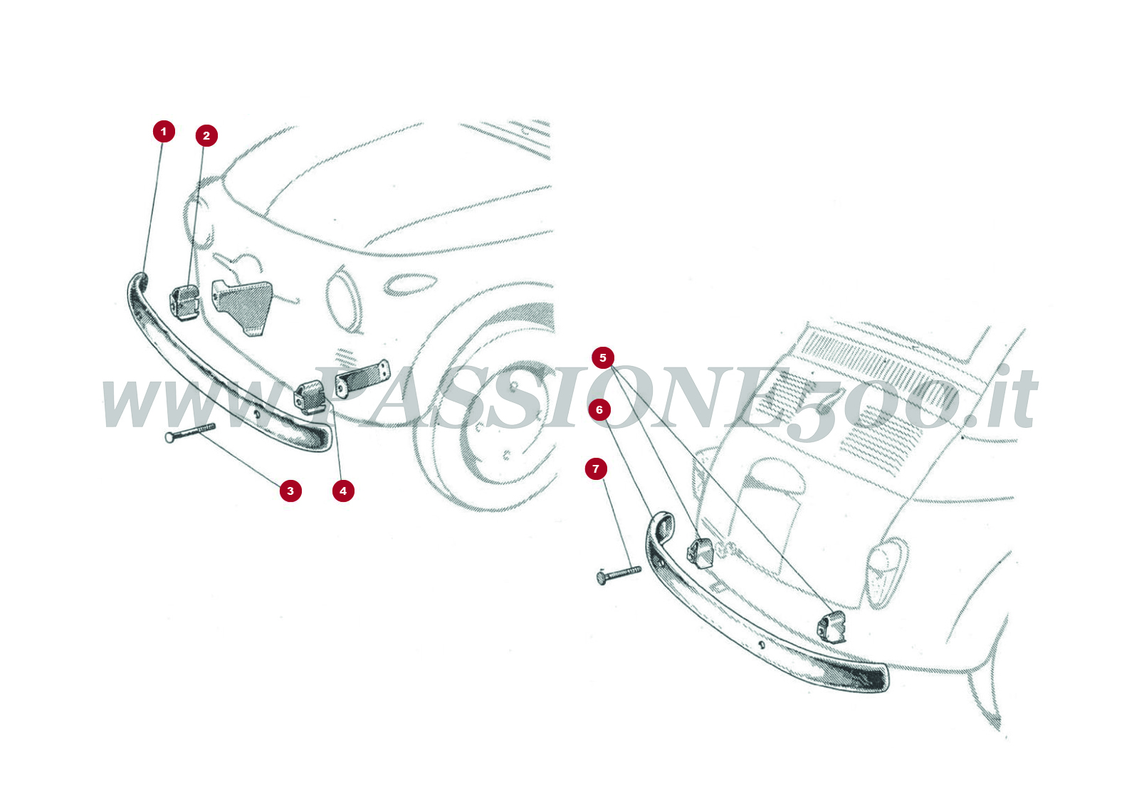 EXPLOSIONSZEICHNUNG 16C – Stoßstange und sonstiges FIAT 500D