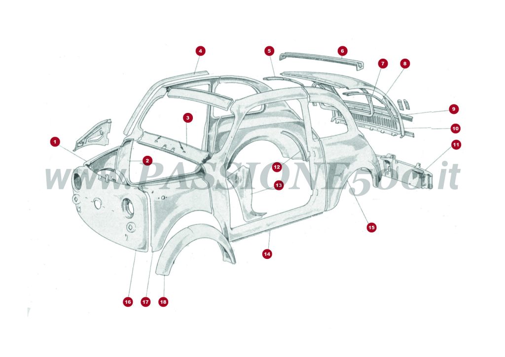 VUE EN ÈCLATÈ 5C – Pièces externes de carrosserie FIAT 500D
