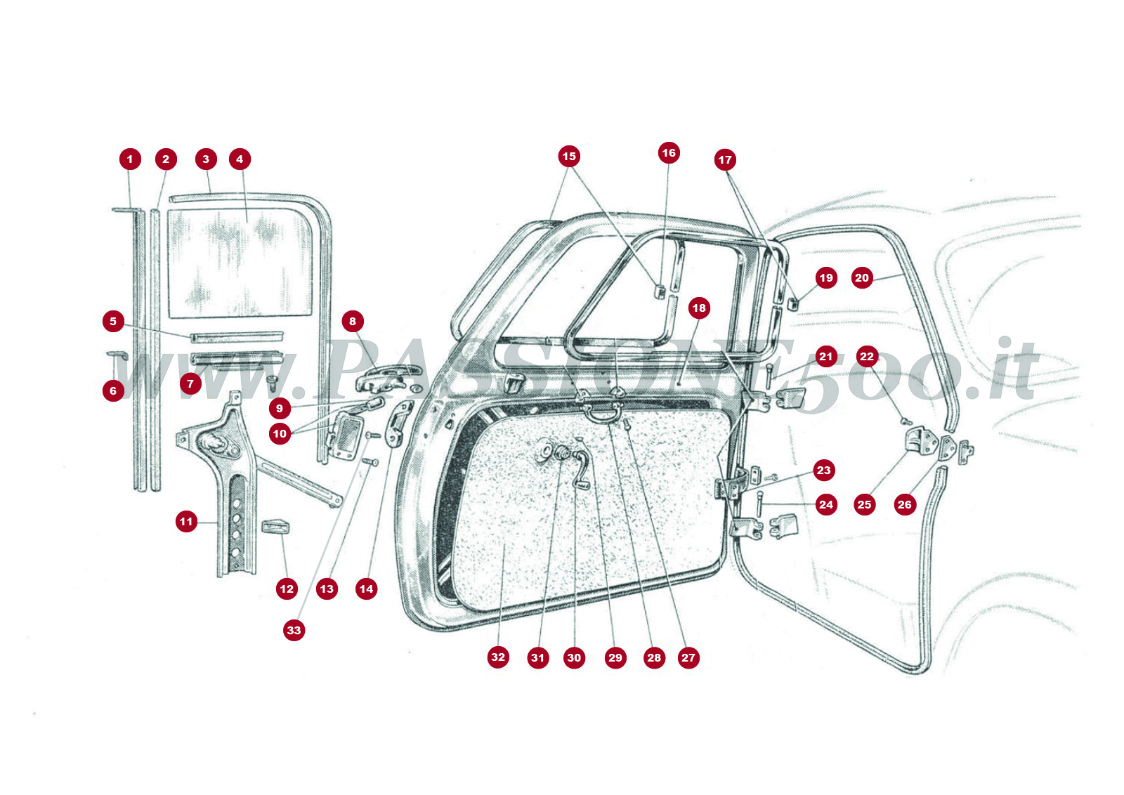 DISEGNO 7C/1 – Porta e particolari FIAT 500N Normale tetto apribile