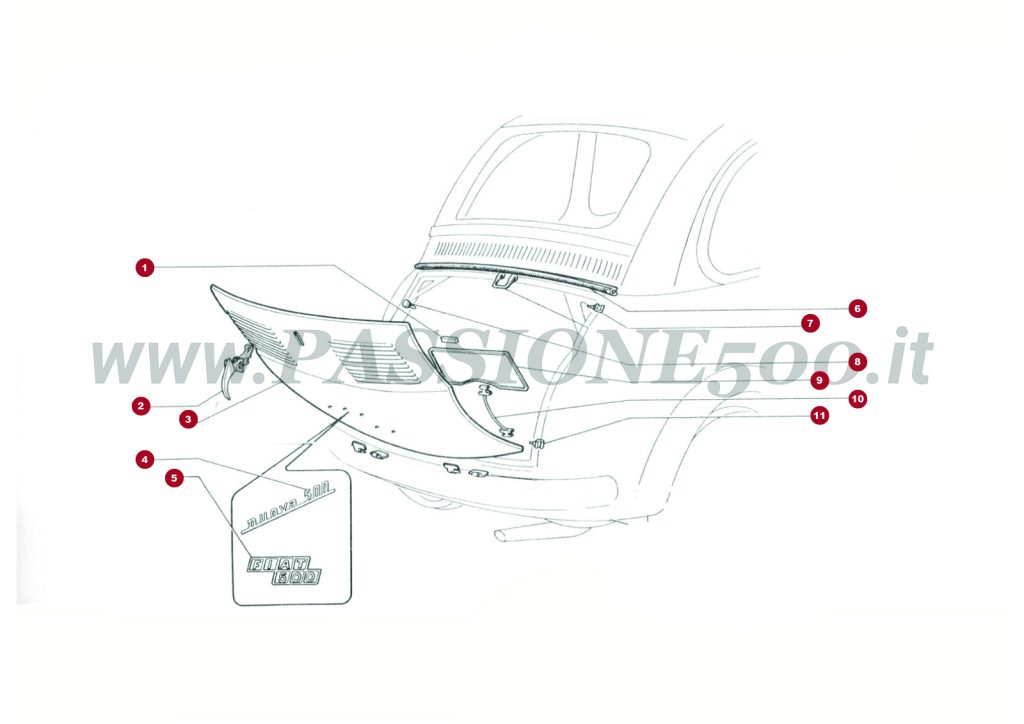 VUE EN ÈCLATÈ 11C– Capote arrière moteur et particulier FIAT 500F