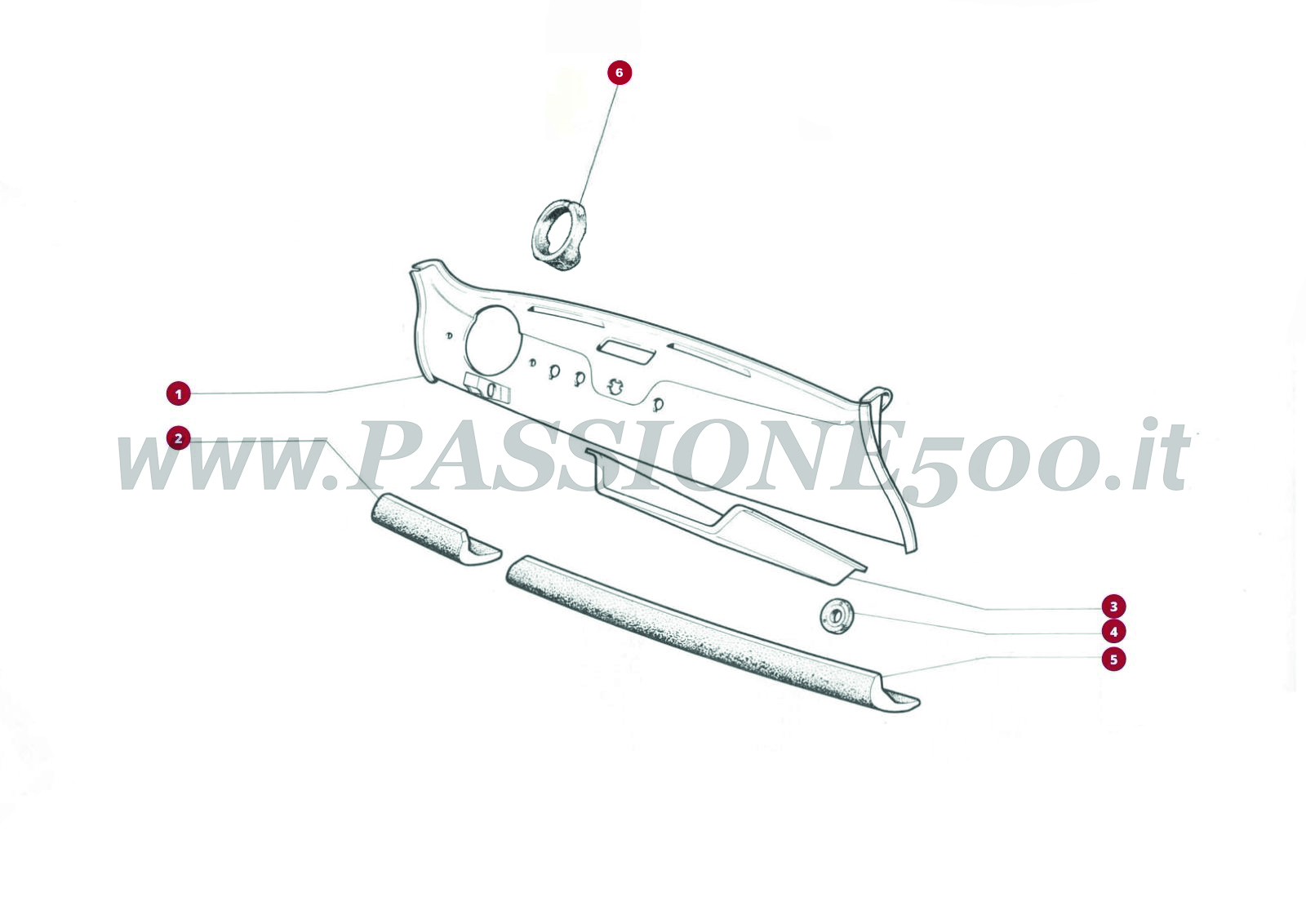 EXPLODED VIEW 2C – Dashboard panel and parts FIAT 500F
