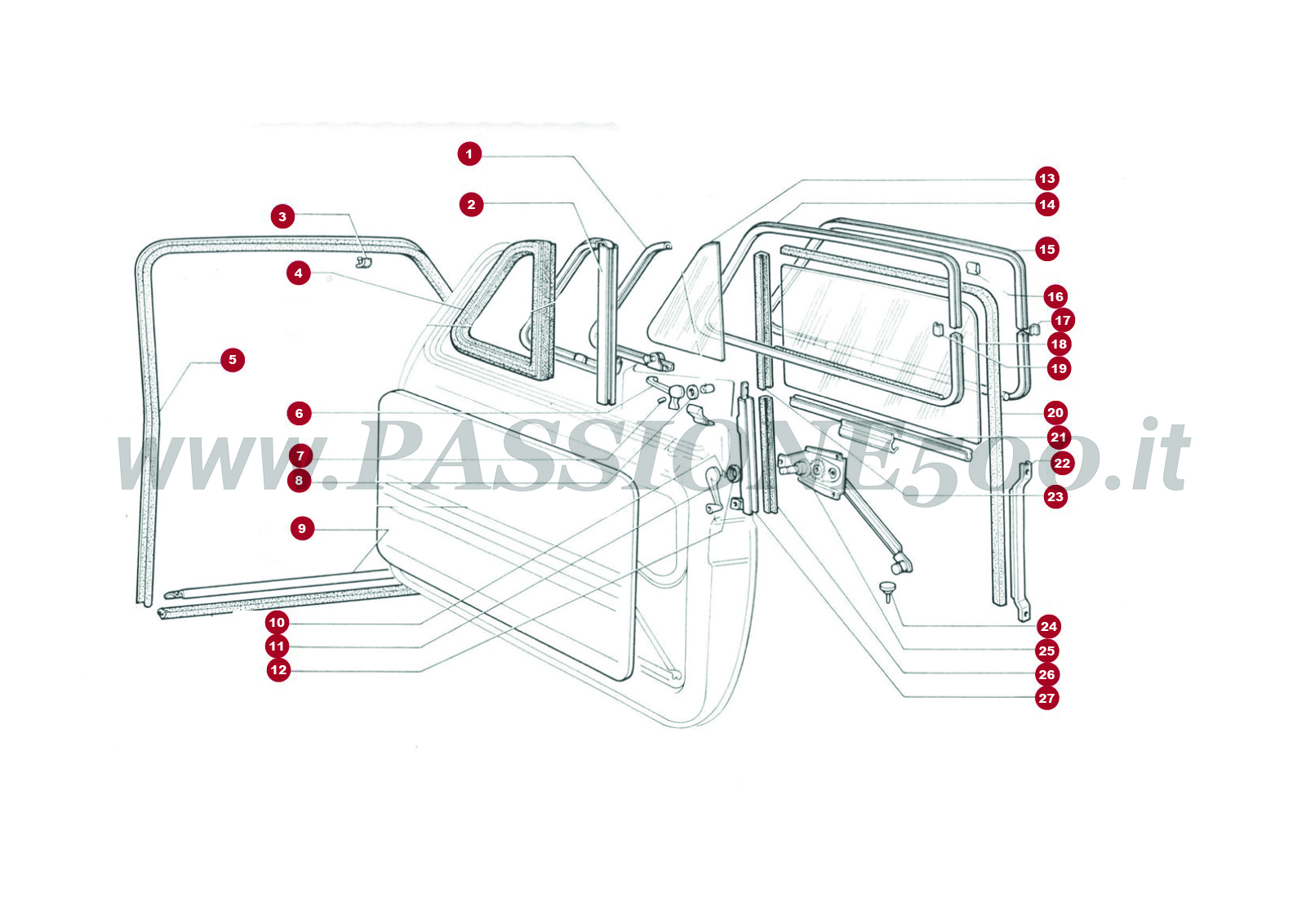 VUE EN ÈCLATÈ 7C – Portière et particulier FIAT 500F