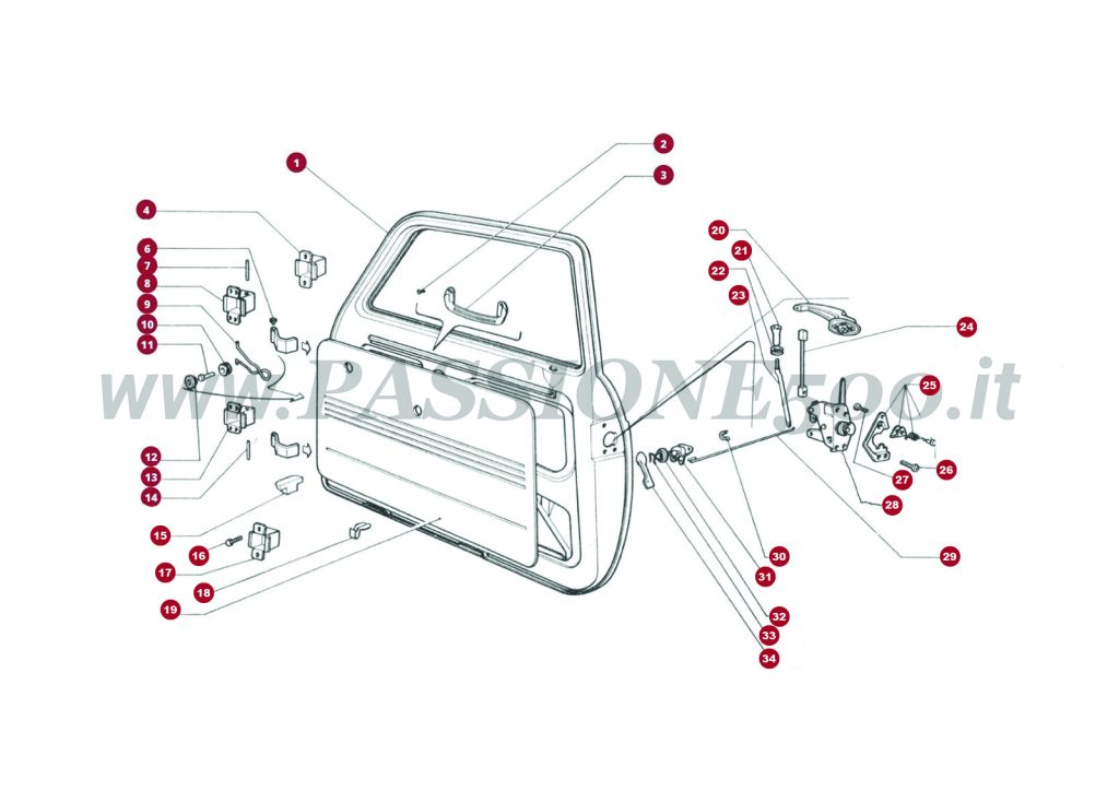 VUE EN ÈCLATÈ 7C/1 – Portière et particulier FIAT 500F