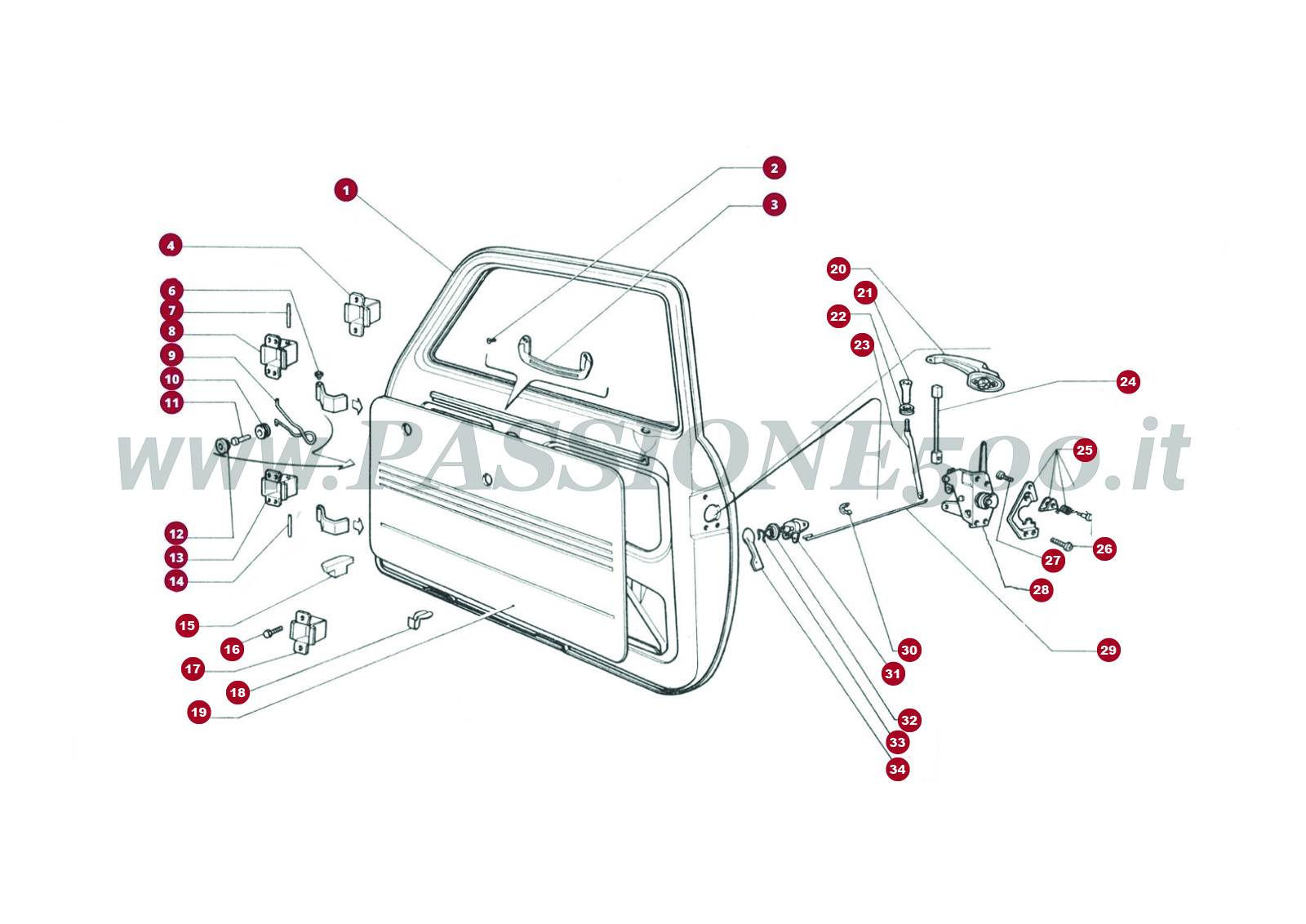 VUE EN ÈCLATÈ 7C/1 – Portière et particulier FIAT 500F