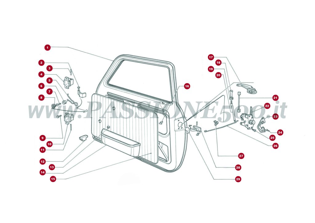 EXPLODED VIEW 7C/1 – Door and parts FIAT 500L