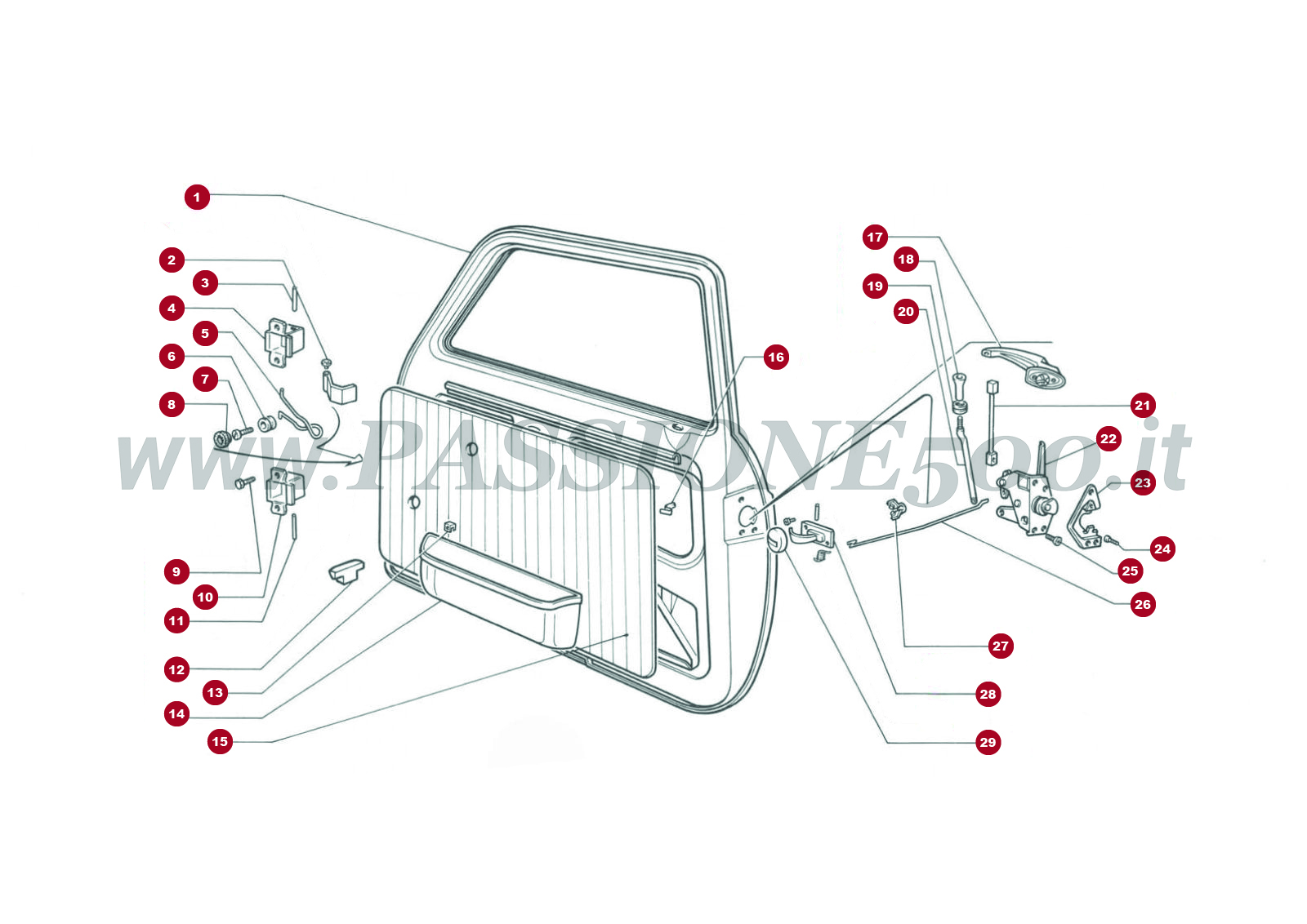 EXPLODED VIEW 7C 1 – Door and parts FIAT 500L