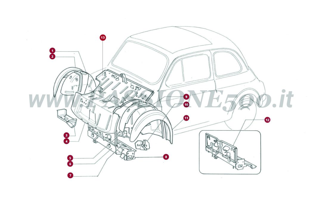 EXPLOSIONSZEICHNUNG 4C – Innere blechteil vorne FIAT 500R