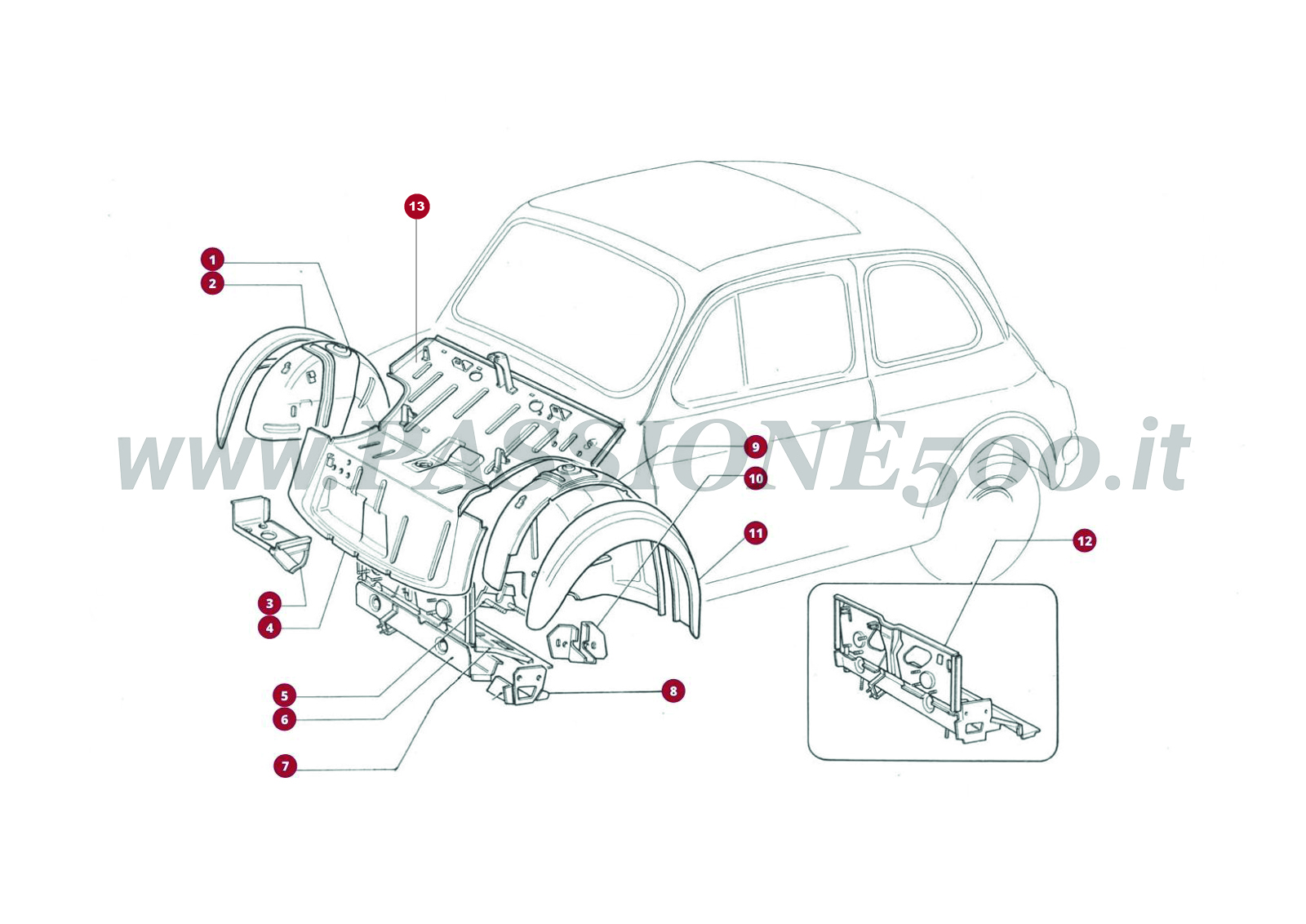 ESPLOSO 4C – Lamierati interni anteriori FIAT 500R