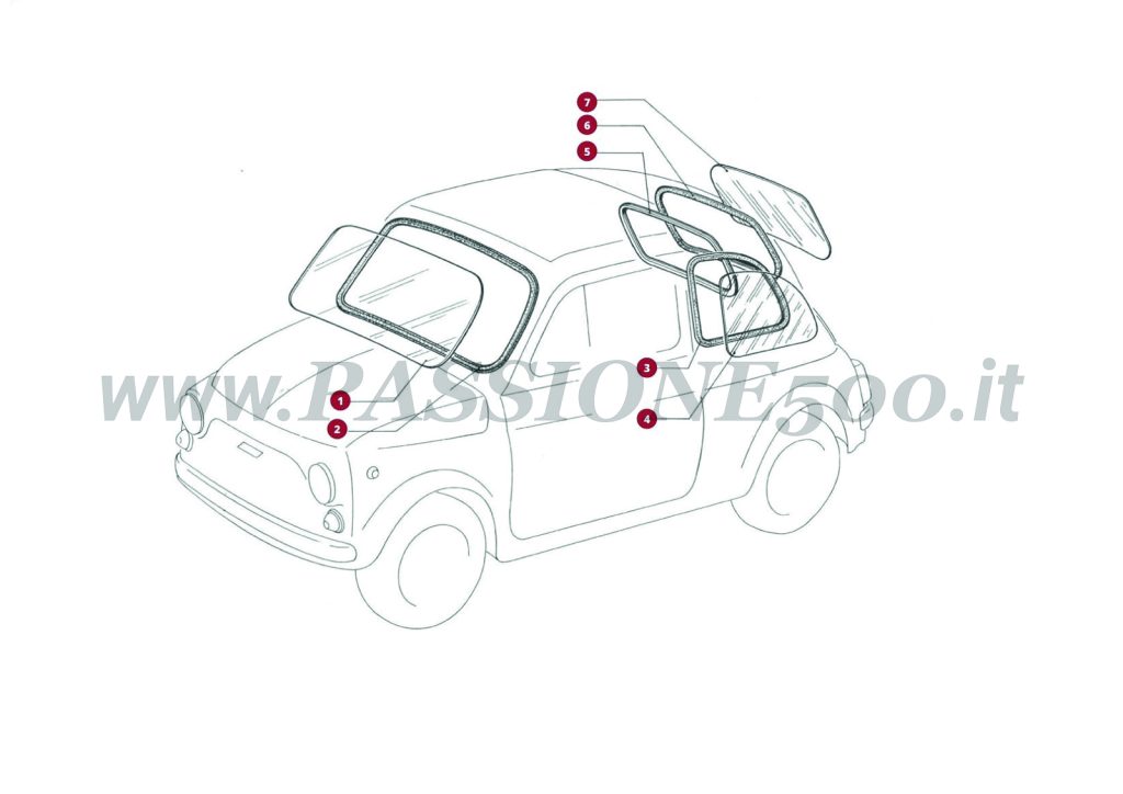 VUE EN ÈCLATÈ 9C – Vitres et joints FIAT 500R