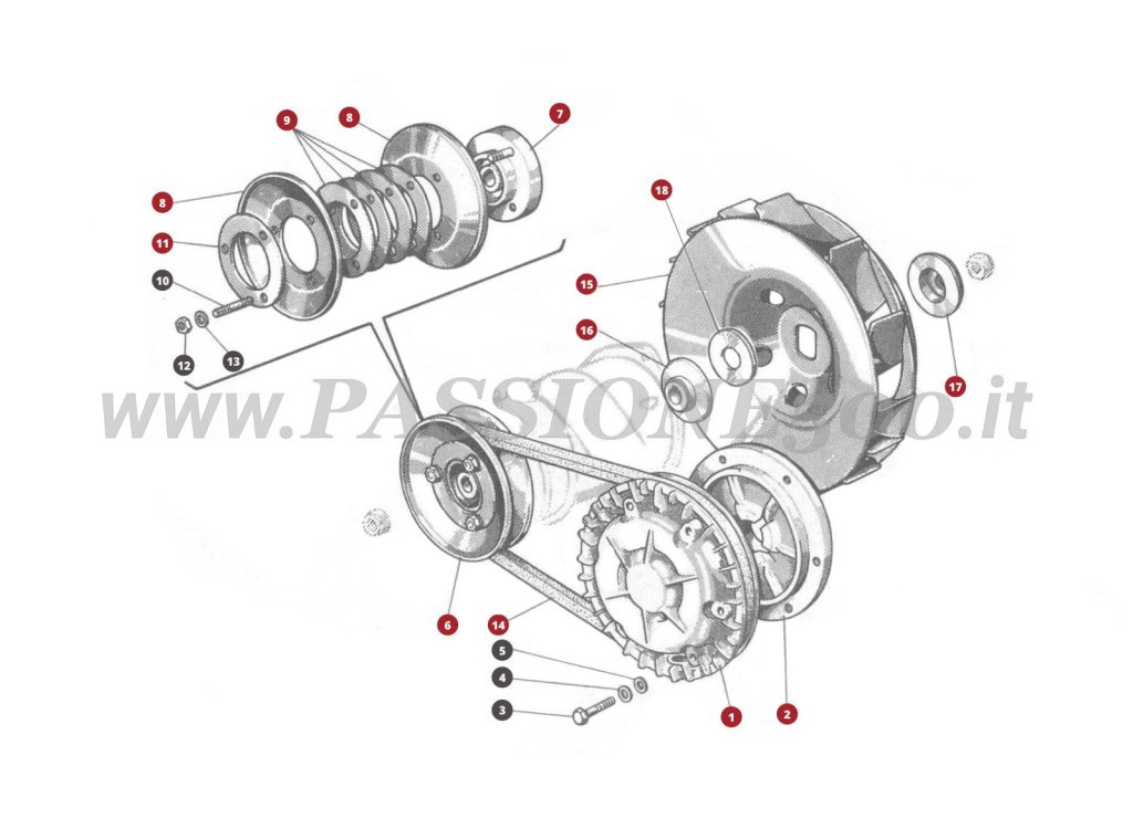 EXPLODED VIEW 14M – Cooling fan and dynamo control FIAT 500N