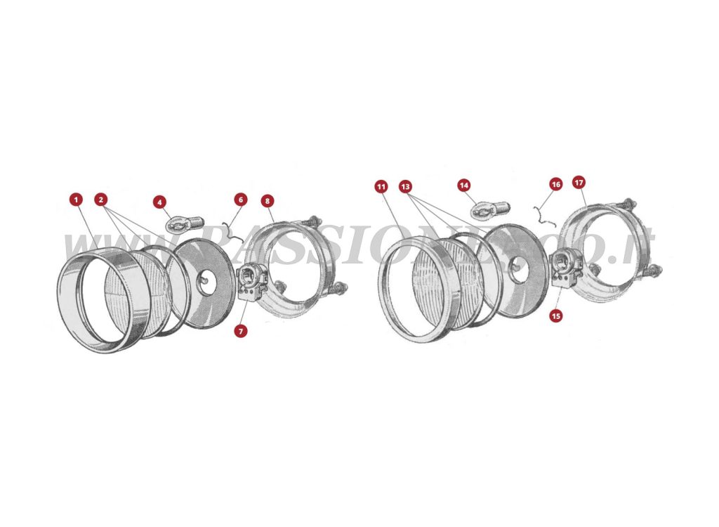 EXPLODED VIEW 40M – Front head lamp FIAT 500N