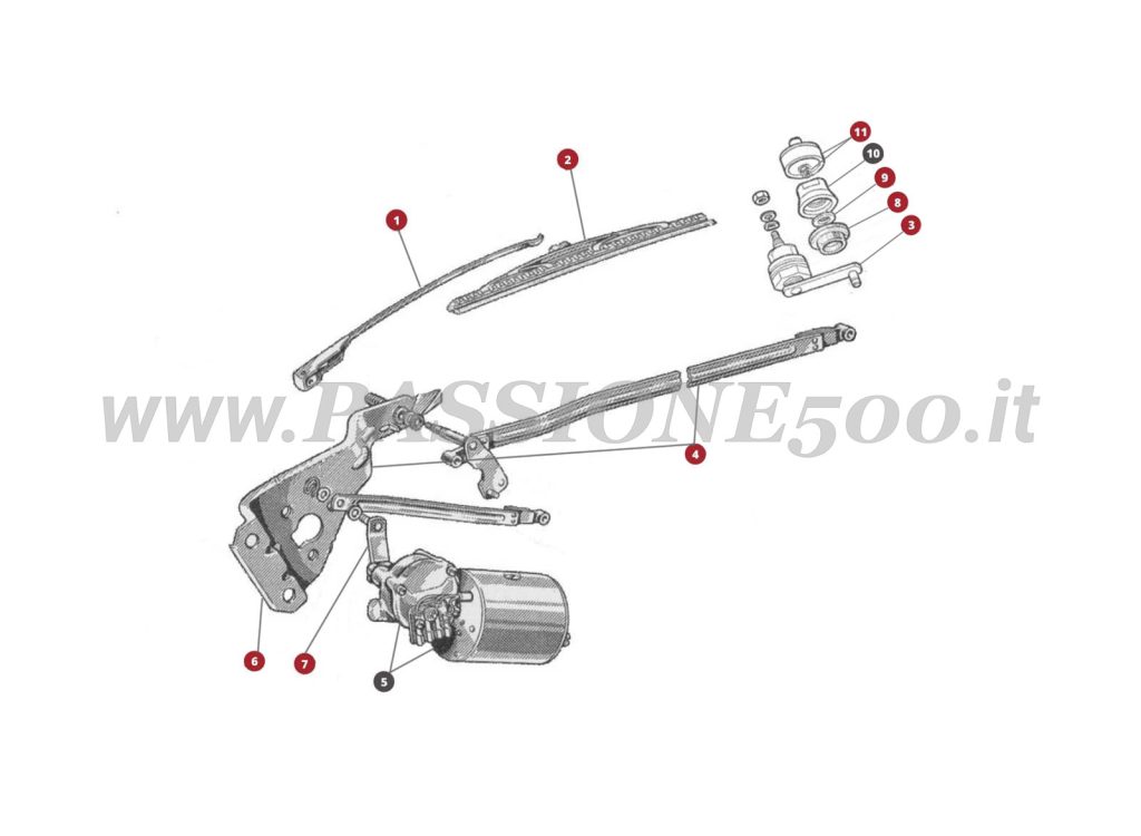 EXPLODED VIEW 44M – Wiper system FIAT 500N