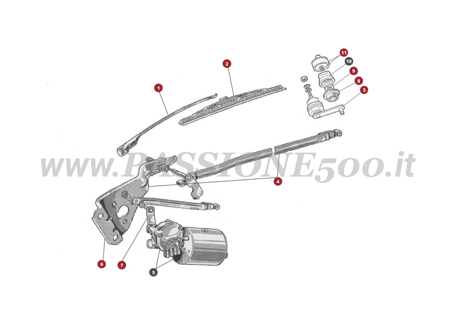 EXPLODED VIEW 44M – Wiper system FIAT 500N