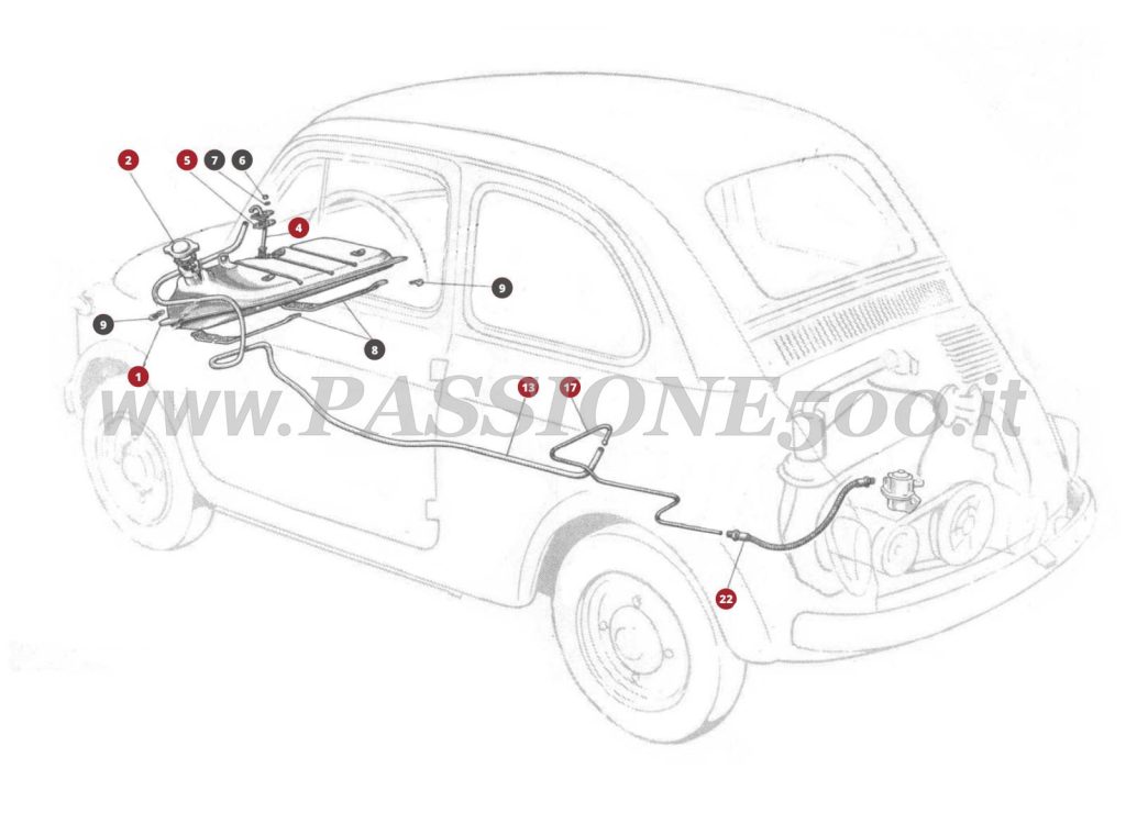 EXPLODED VIEW 7M – Fuel tank and fuel system FIAT 500N