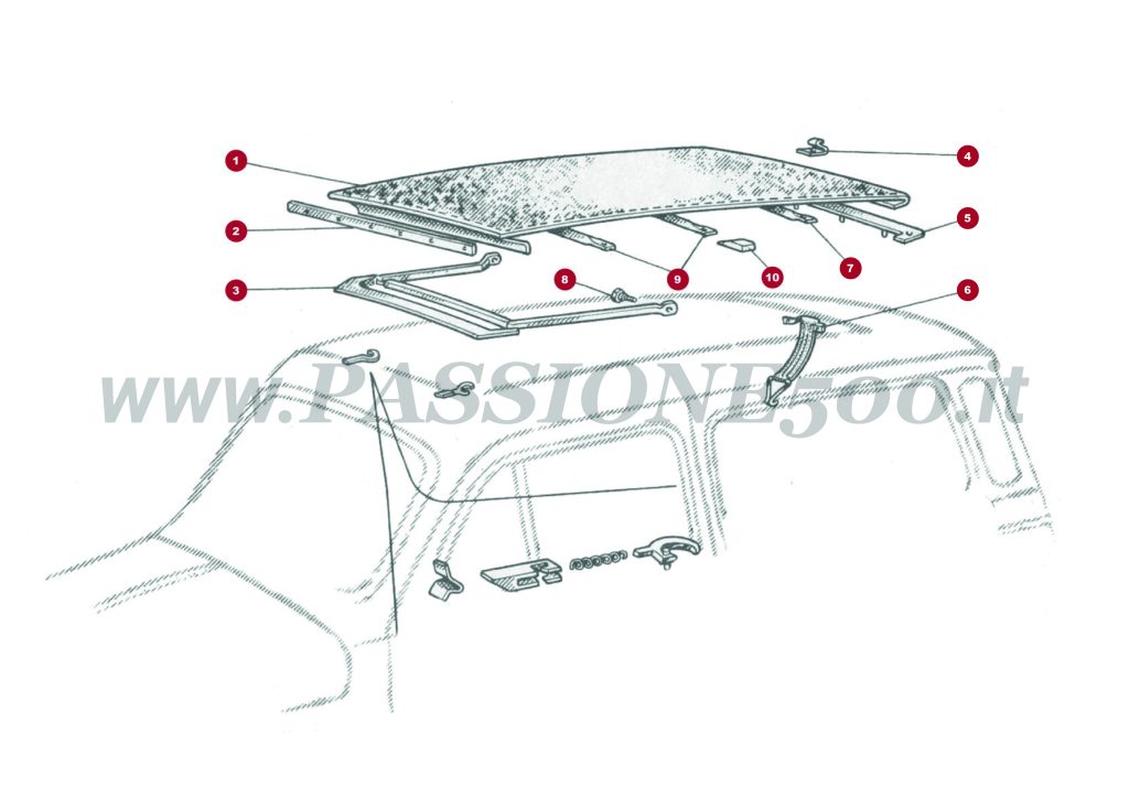 EXPLODED VIEW 11C – Sunroof and parts FIAT 500 Giardiniera Base D