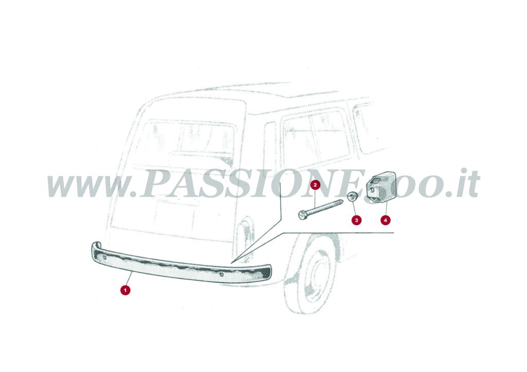 VUE EN ÈCLATÈ 16C – Pare-chocs Arrerère et particulier FIAT Autobianchi 500 Giardiniera Base F