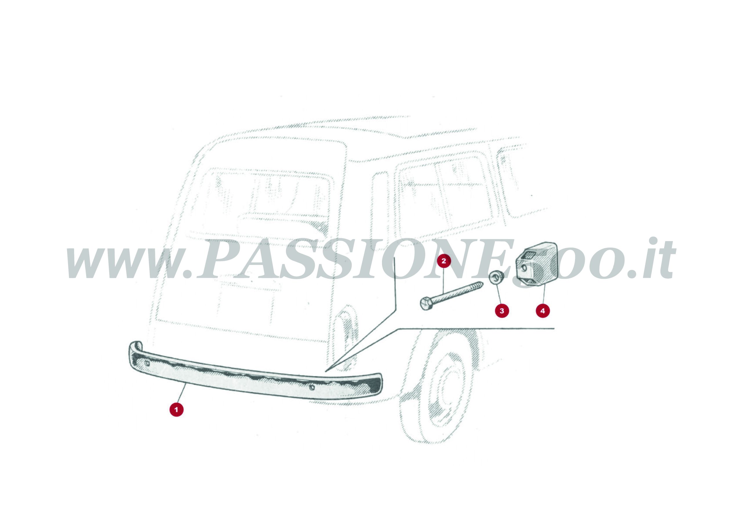 ESPLOSO 16C – Paraurti posteriore e particolari FIAT 500 Giardiniera Base D