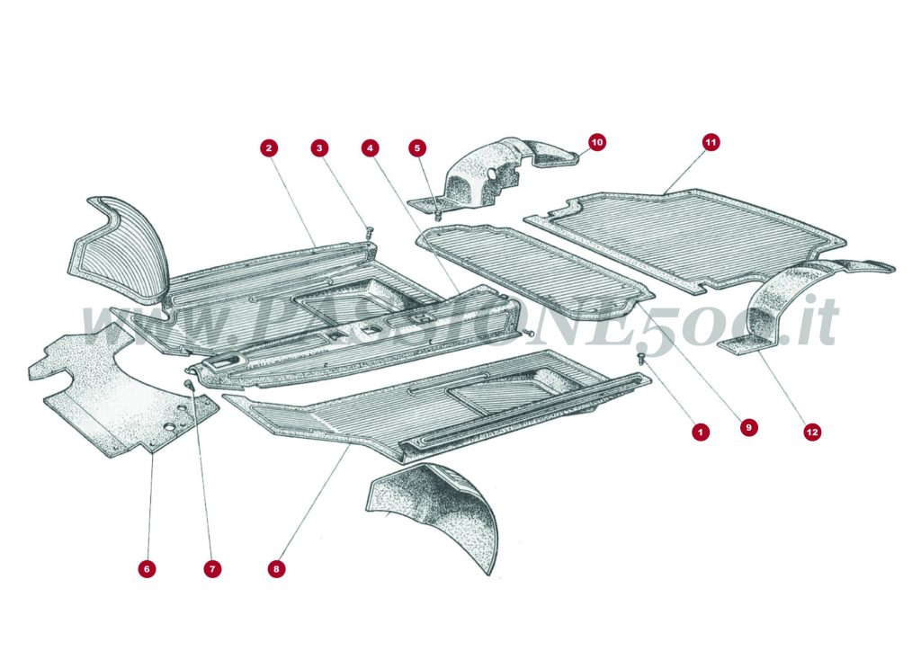 EXPLODED VIEW 19C – Interior carpets and insulations FIAT 500 Giardiniera Base D
