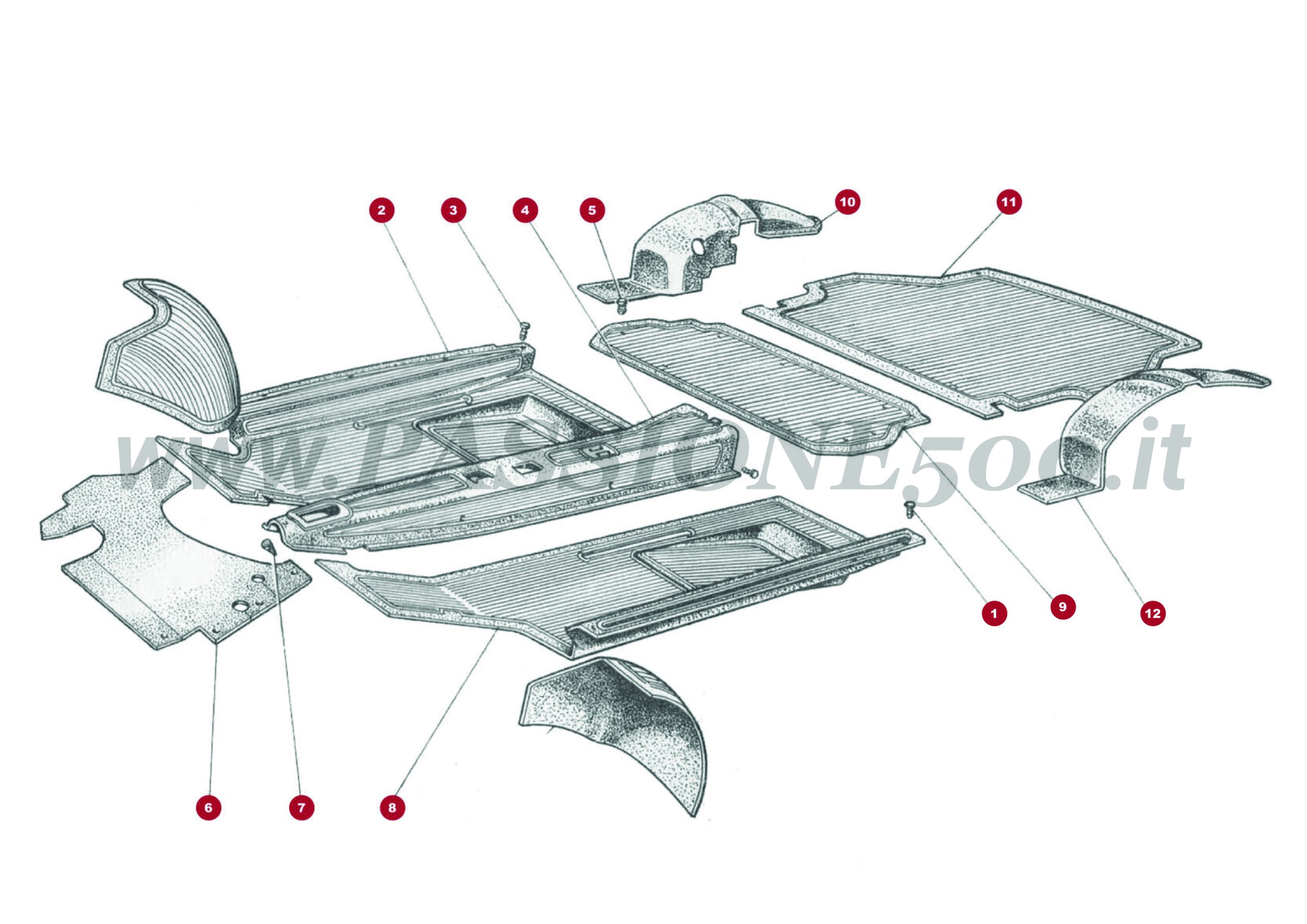 VUE EN ÈCLATÈ 19C – Revêtements habitacle FIAT 500 Giardiniera Base D