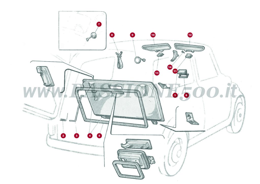 EXPLODED VIEW 20C – Internal parts FIAT 500 Giardiniera Base D