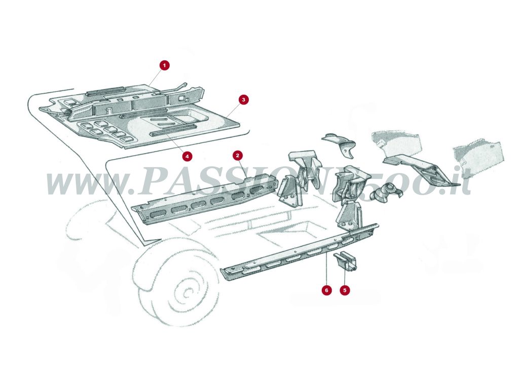 VUE EN ÈCLATÈ 3C – Plancher central et particulier FIAT 500 Autobianchi Giardiniera Base F