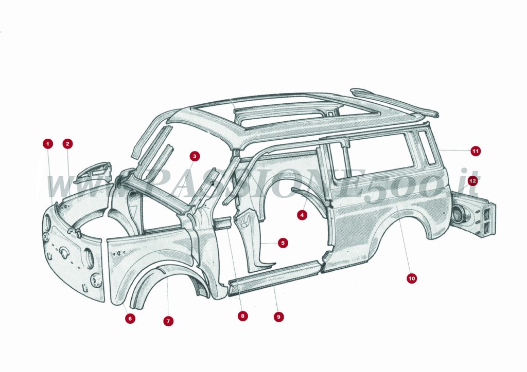 EXPLODED VIEW 5C – External body parts FIAT 500 Giardiniera Base D