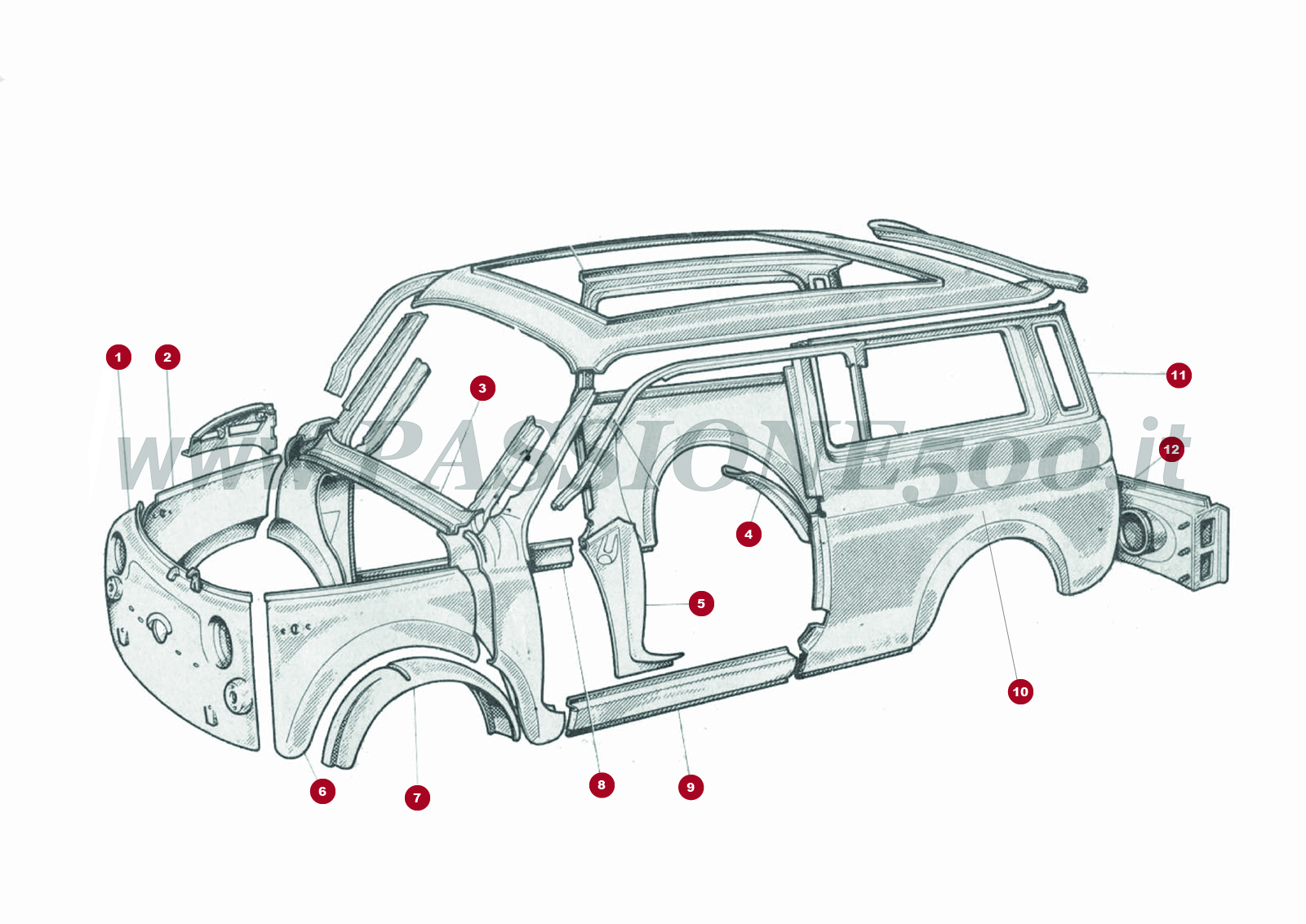 EXPLODED VIEW 5C – External body parts FIAT 500 Giardiniera Base D