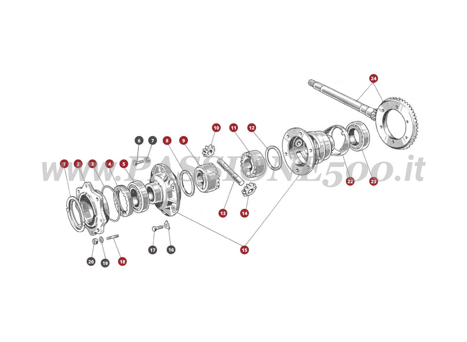 EXPLODED VIEW 21M – Gearbox differential FIAT 500 Giardiniera Base D