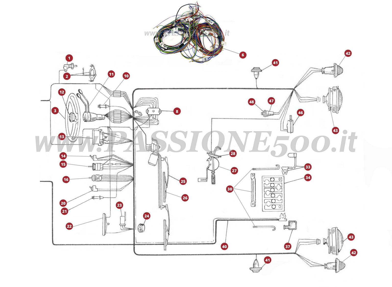 VUE EN ÈCLATÈ 34/1M – Systéme electrieque avant FIAT 500D