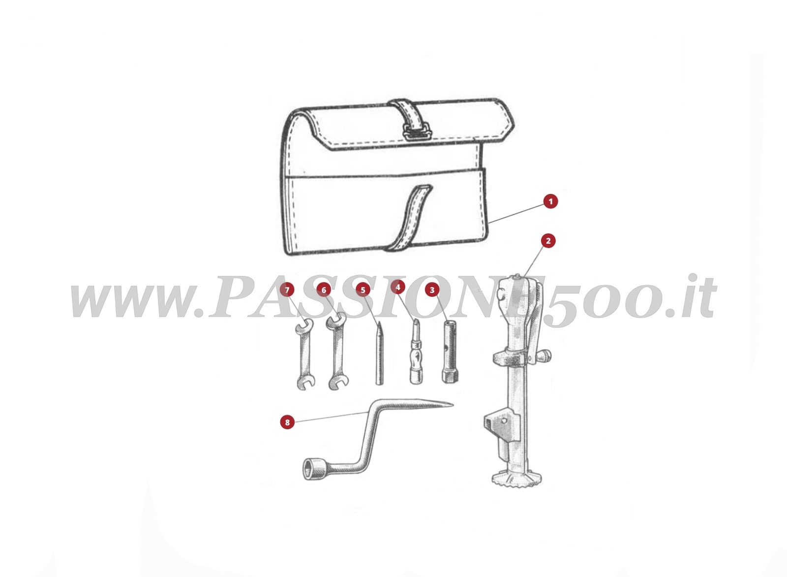 EXPLOSIONSZEICHNUNG 46M – Schlüssel und Werkzeuge FIAT 500D