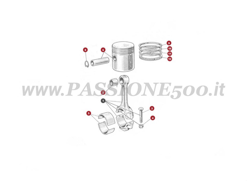 ESPLOSO 4M – Pistone e biella FIAT 500D