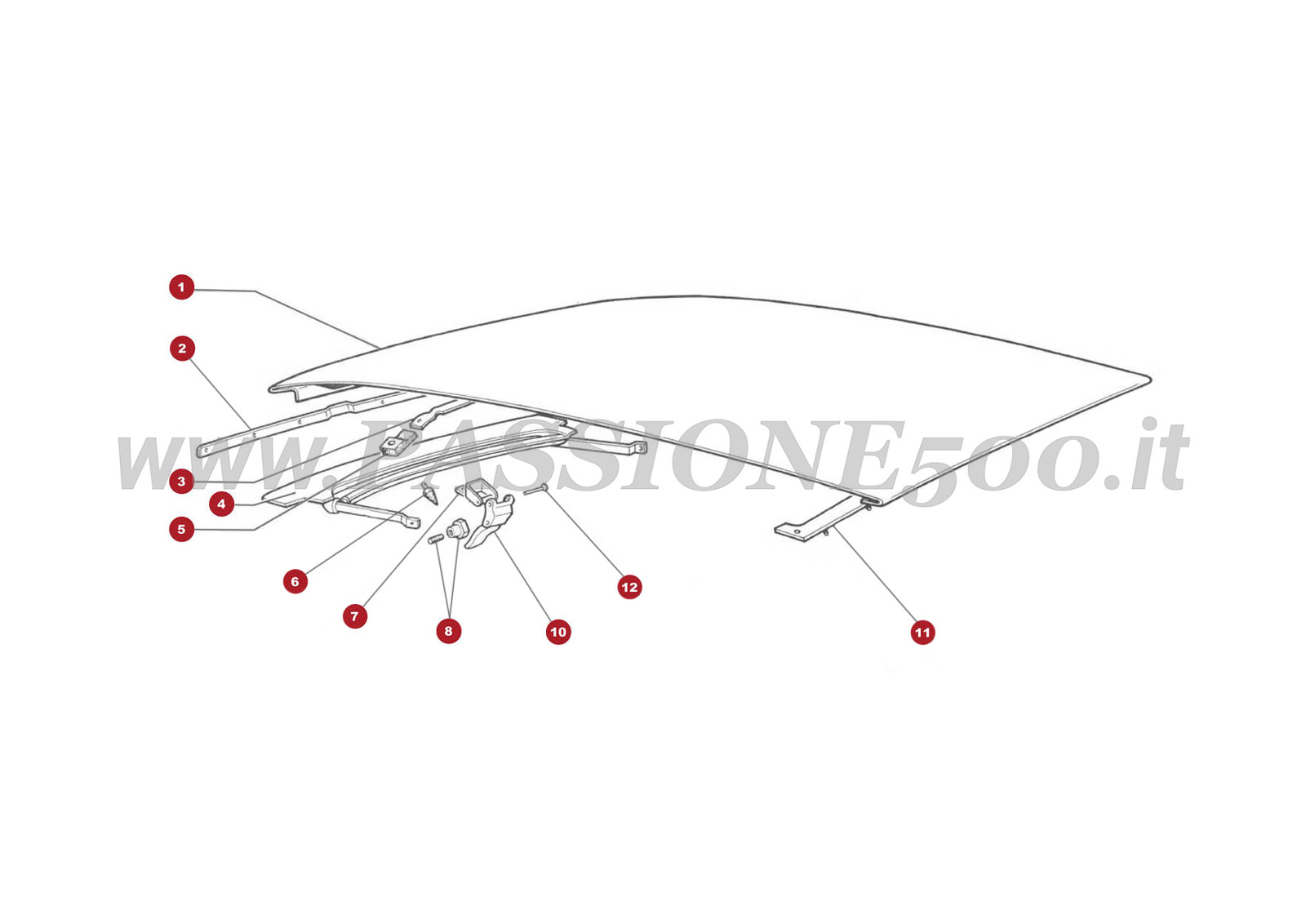ESPLOSO 11C – Capote e particolari FIAT 500 Autobianchi Giardiniera Base F
