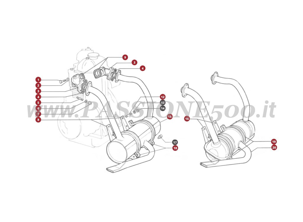 ESPLOSO 11M – Impianto di scarico FIAT 500F