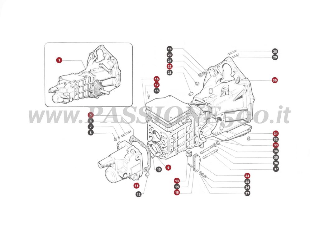 ESPLOSO 17M – Scatola cambio e differenziale FIAT 500F