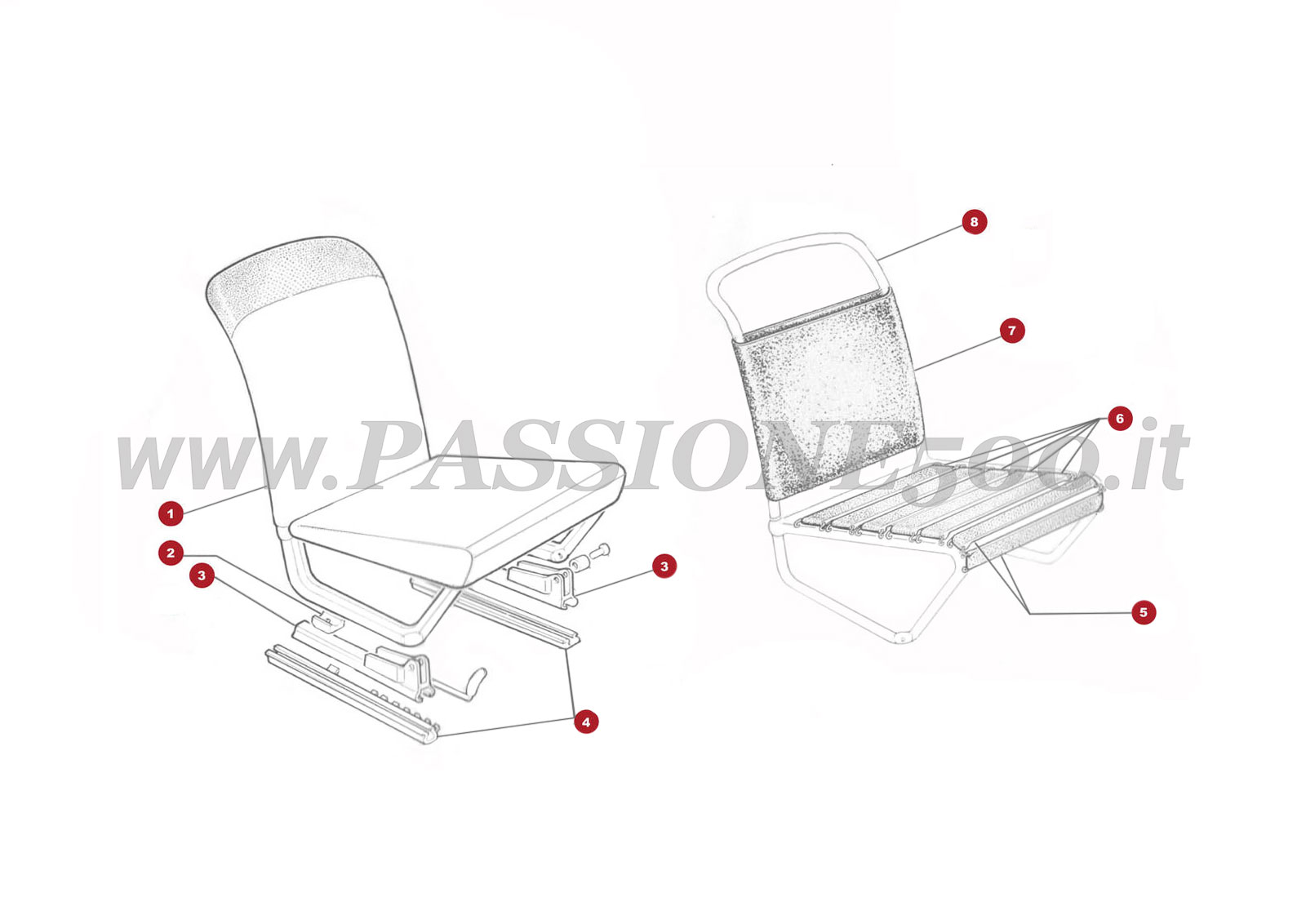 ESPLOSO 17C – Sedili e particolari FIAT 500 Autobianchi Giardiniera Base F