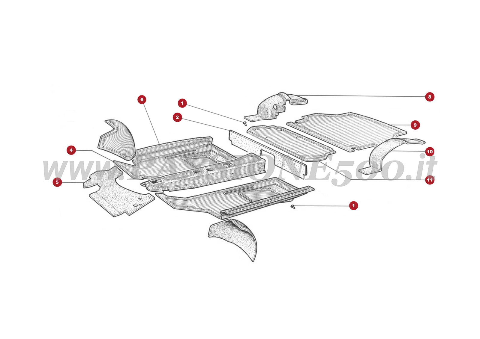 VUE EN ÈCLATÈ 19C – Revêtements habitacle FIAT 500 Autobianchi Giardiniera Base F