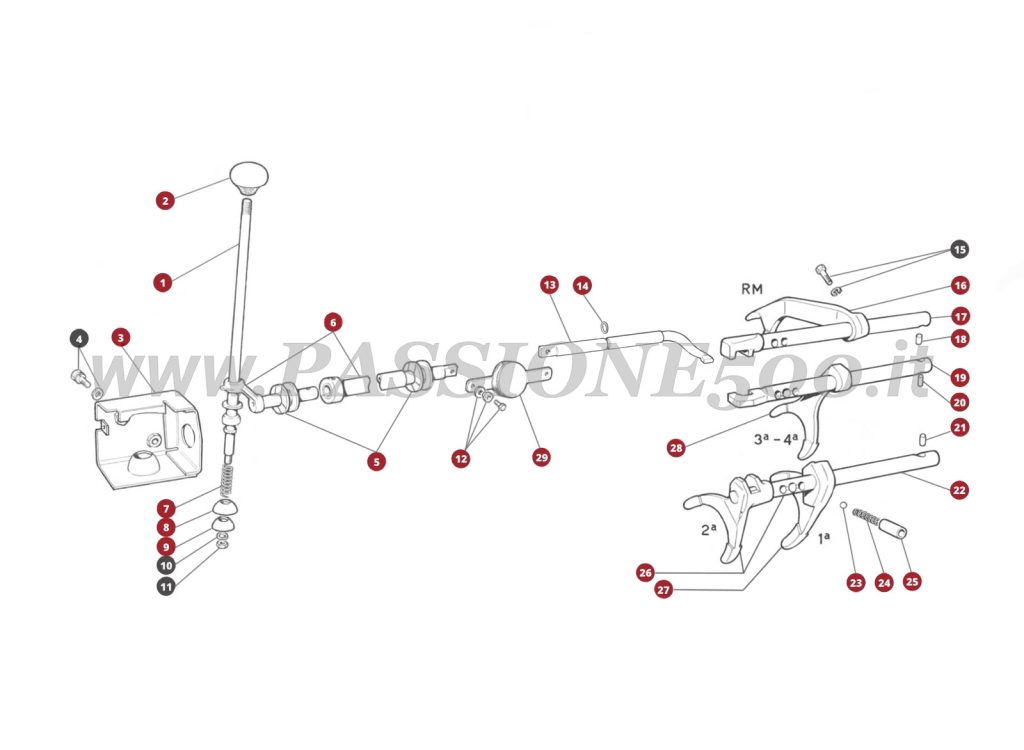 ESPLOSO 20M – Comando a mano cambio di velocità FIAT 500F