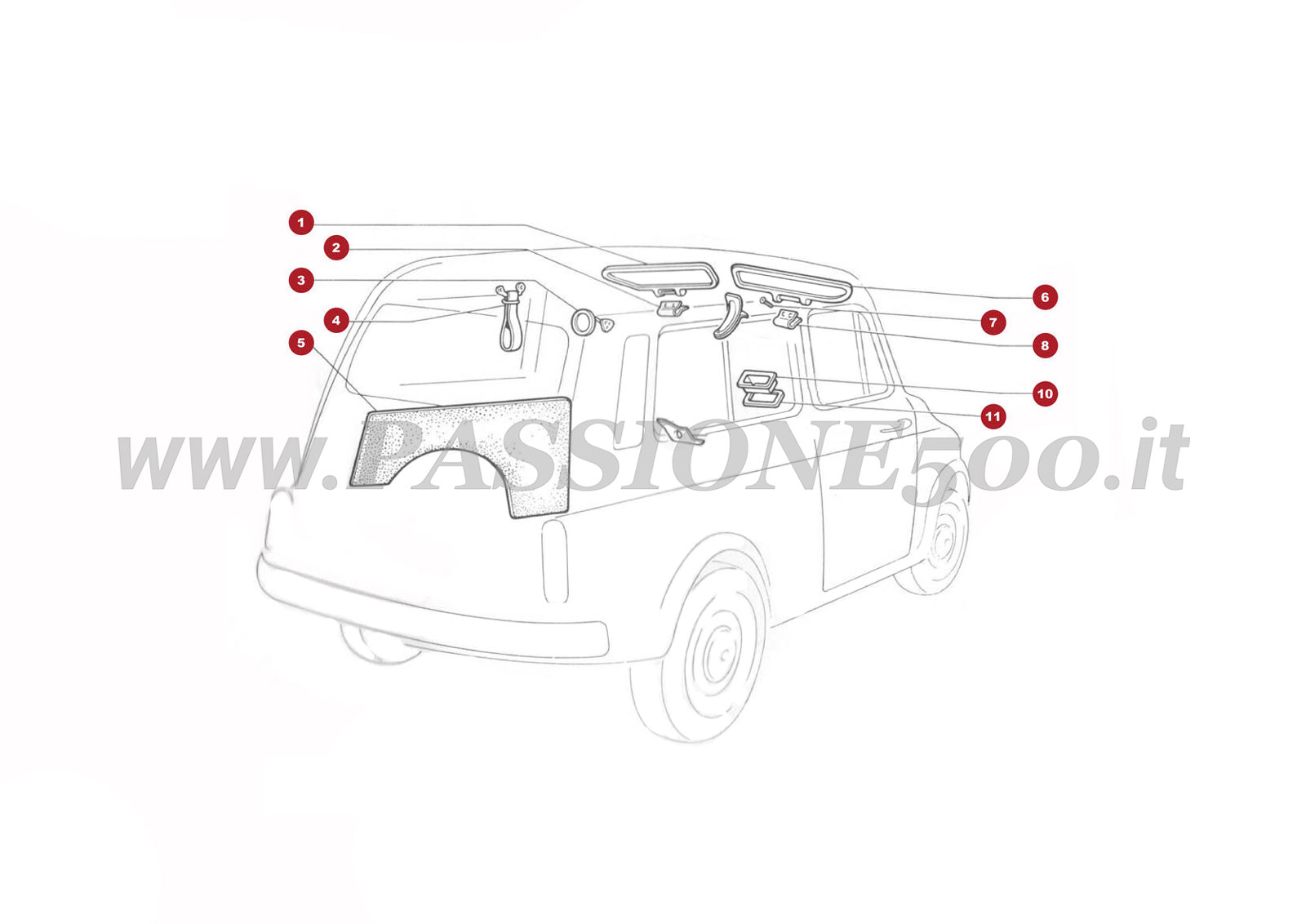 EXPLOSIONSZEICHNUNG 20C – Innere teile FIAT Autobianchi 500 Giardiniera Base F