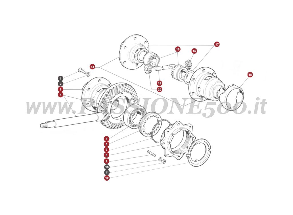 VUE EN ÈCLATÈ 21M – Differentiel de vitesses FIAT 500 Giardiniera Base F