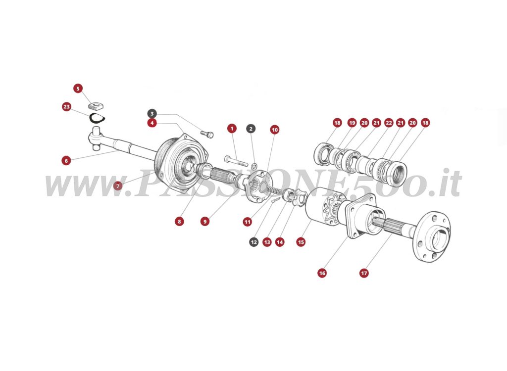 VUE EN ÈCLATÈ 22M – Arbres de transmissionFIAT 500 Giardiniera Base F