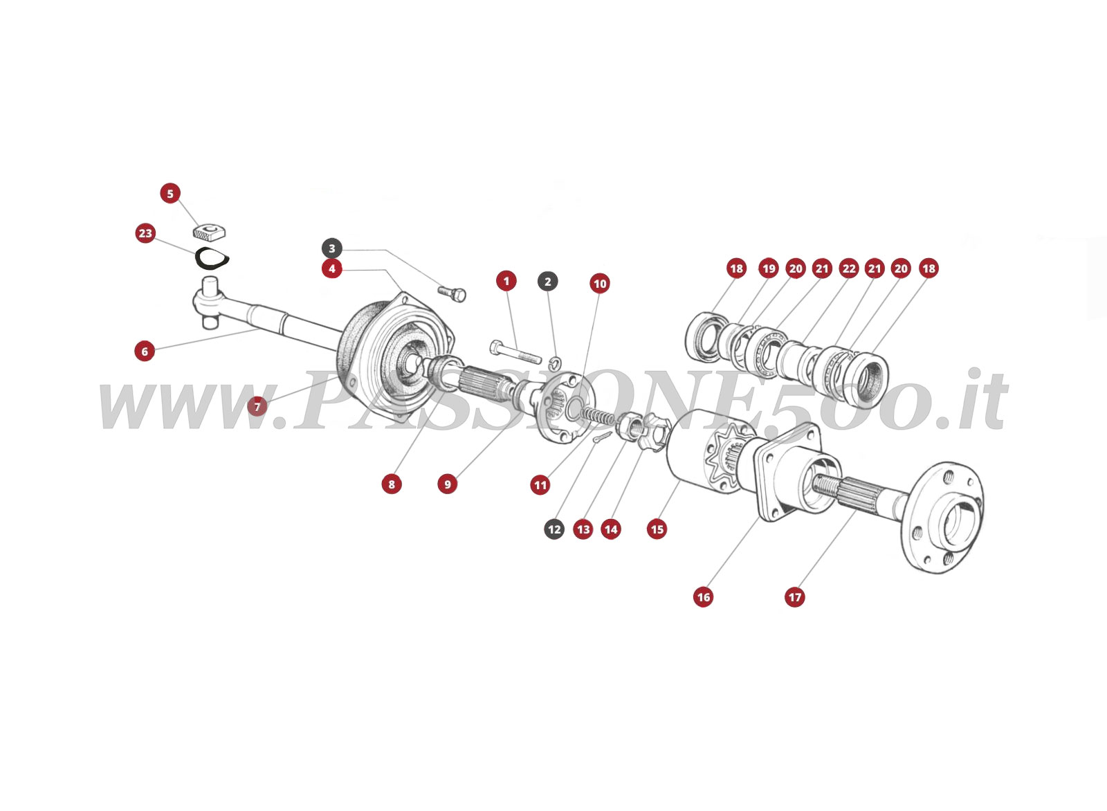 EXPLOSIONSZEICHNUNG 22M – Achswellen FIAT 500F
