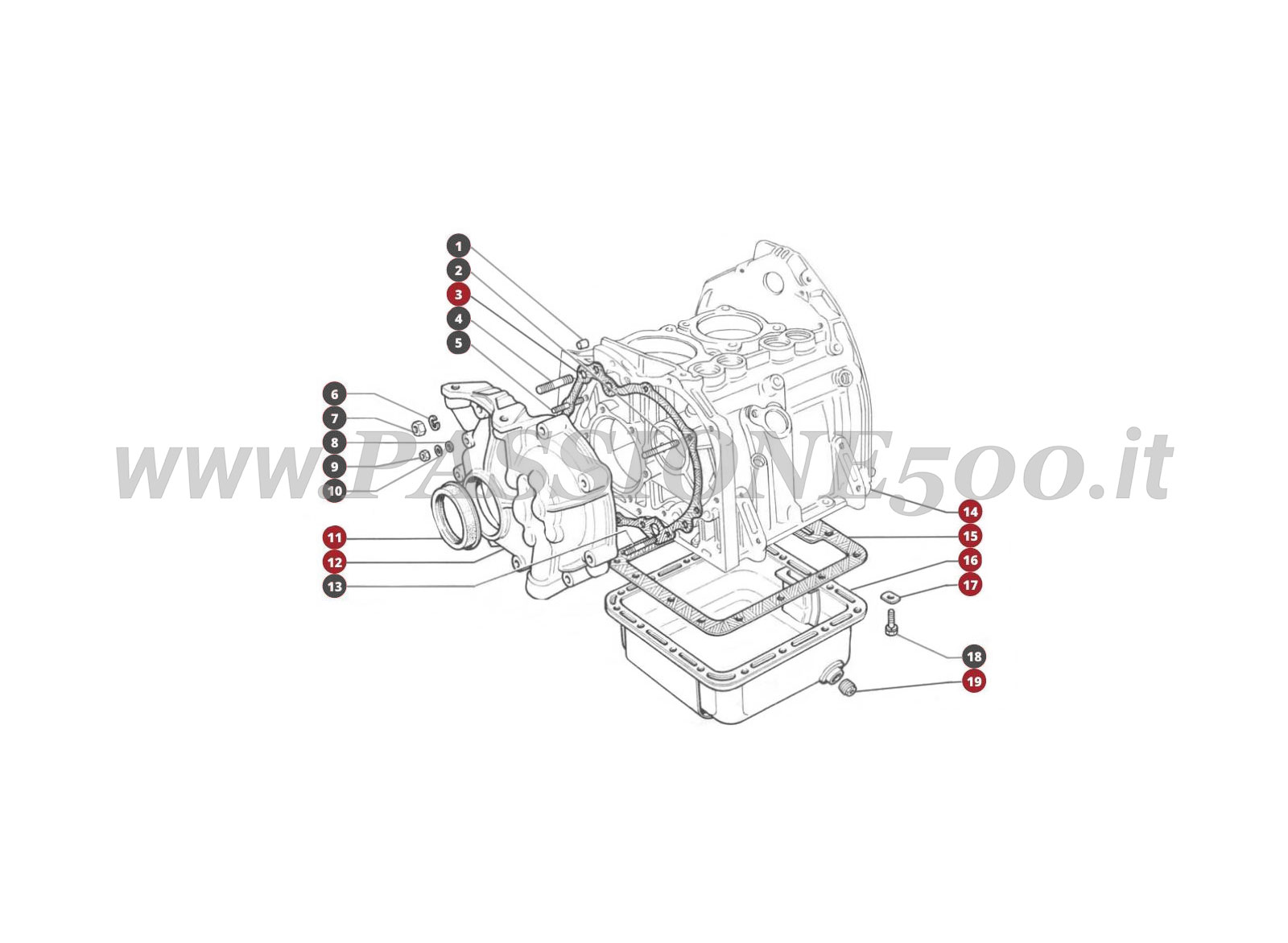 ESPLOSO 2M – Coppa olio motore e Coperchio distribuzione FIAT 500L