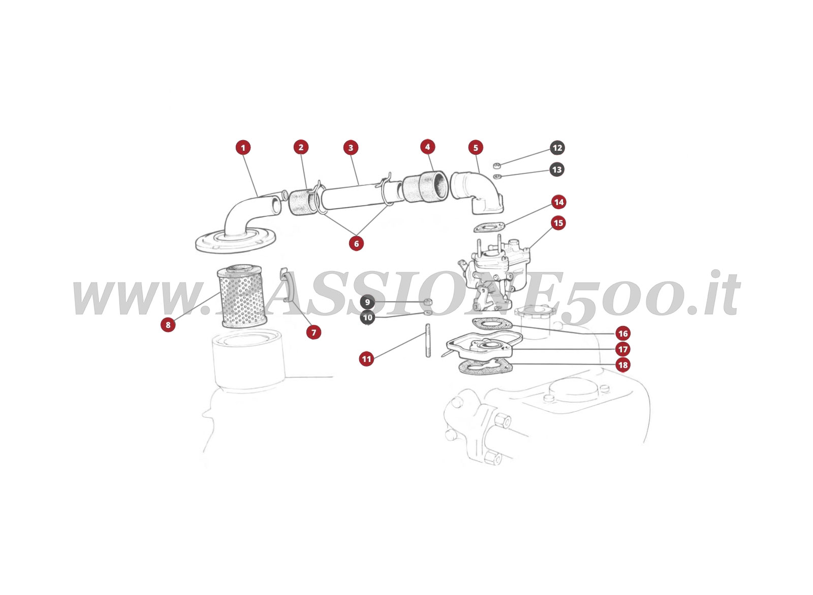 EXPLODED VIEW 9M – Carburettor and air filter FIAT 500L