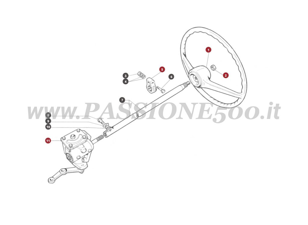 EXPLODED VIEW 27M – Steering gear system FIAT 500R